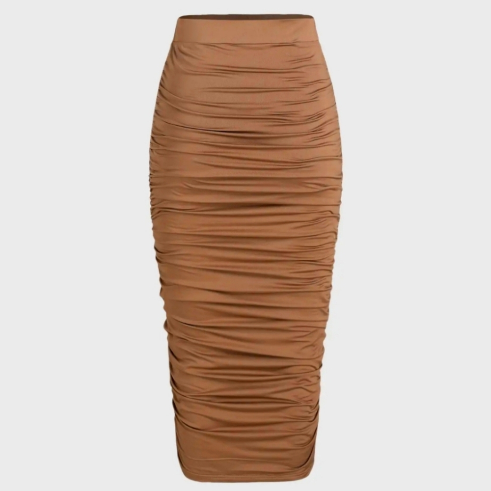 High Waist ruched Midi Skirt